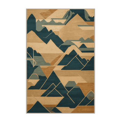Machine Washable Art Deco Brown Area Rug