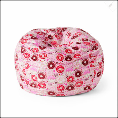 Fauteuil à billes arrondi 3 pieds Puff-Puff, imprimé beignet rose, mousse douce à haute densité pour un confort et un style ultimes