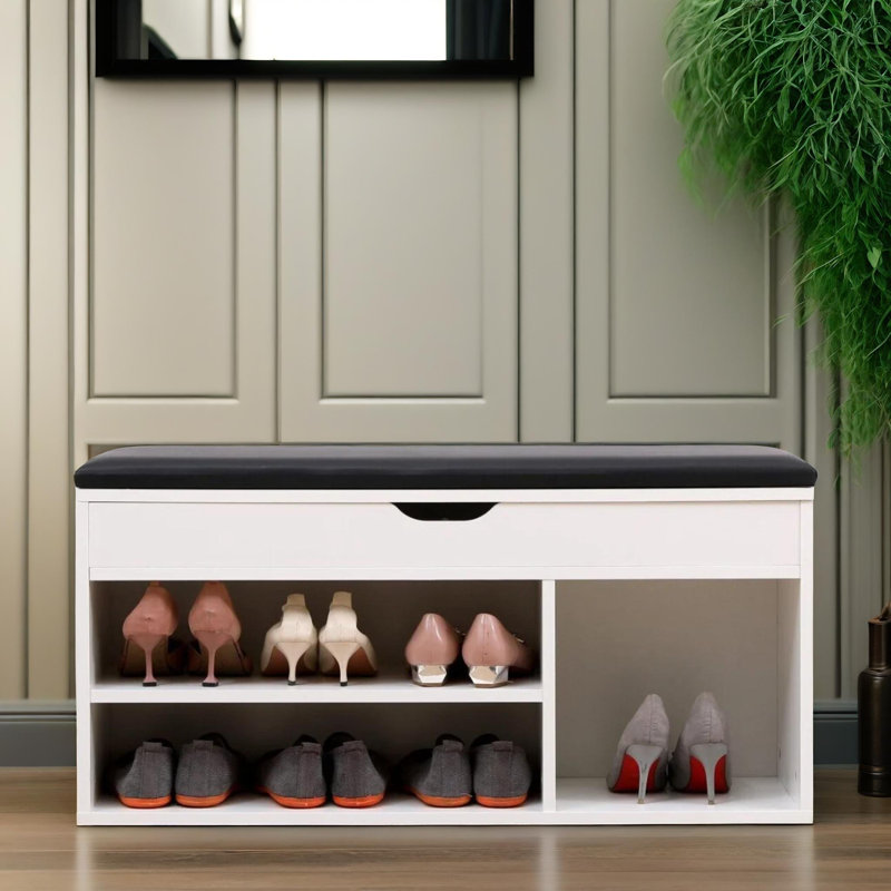 Entryway Shoe Storage Bench, Shoe Rack, Shoe Organiser, Hallway Furniture, White, H45 x W90 x D30cm
