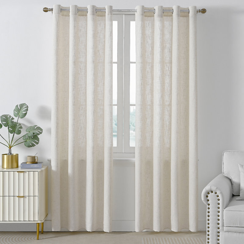 Linen Blend Semi Sheer Curtain Panel Pair, Natural, 117cm Width x 229cm Drop