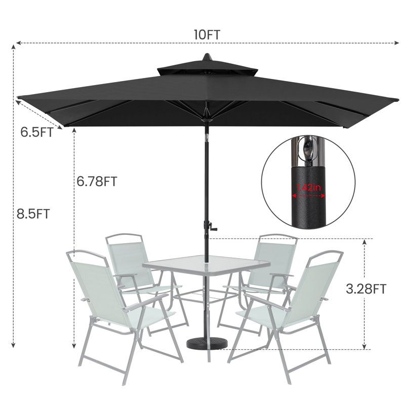 Delray 10' Rectangular Market Umbrella without Weighted Base, Black
