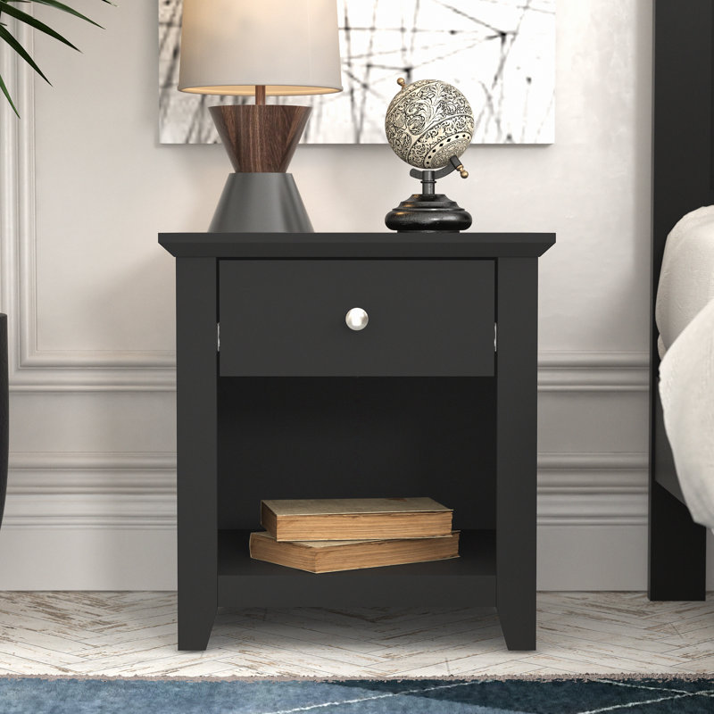 Table de chevet 1 tiroir Tevrat l 19,3 po, Noir mat