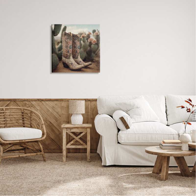 Cowboys et cactus sur bois, impression, Giclée encadrée noir minuit, H 24 po x l 24 po x P 1,5 po
