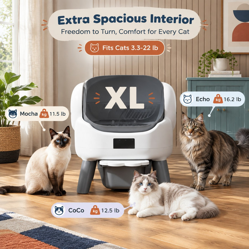 Bac à litière gris à ouverture supérieure, autonettoyant et automatique, pour plusieurs chats, avec contrôle par application, protection de sécurité, installation facile et contrôle des odeurs.