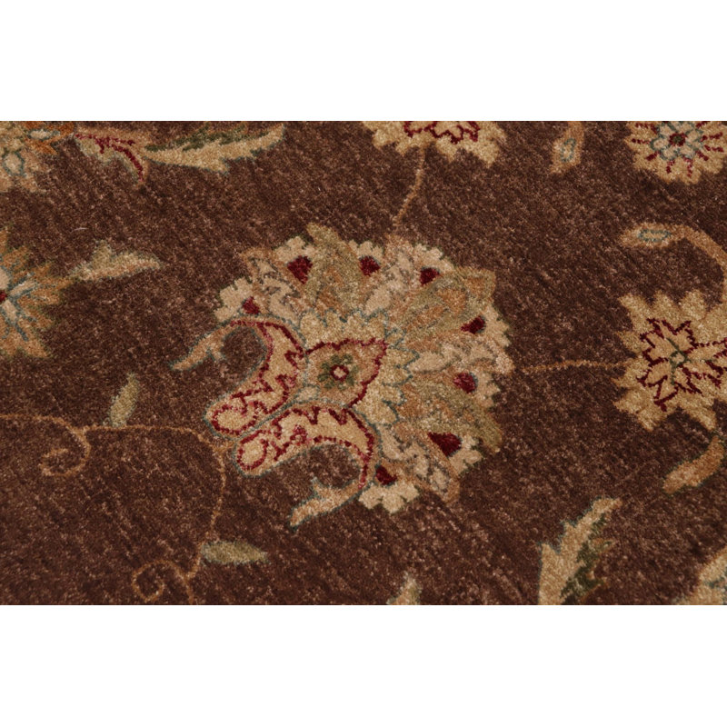 Tapis brun / beige en laine noué à la main à motif oriental 8 pi 8 po x 12 pi 1 po Bachisio