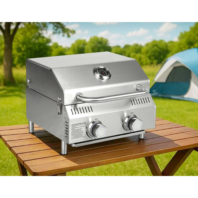 Tabletop Gas Grill, Portable Propane Grill With Heavy-duty Thickened Grates & Stainless Steel Knobs, Compact Design&detachable Legs For Camping, Rv, Backyard Bbq