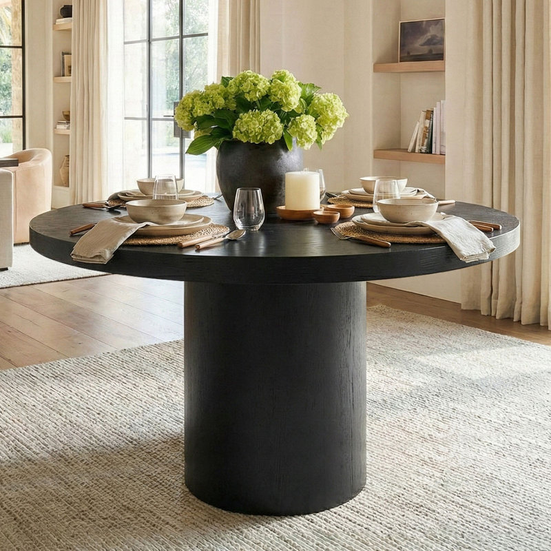 47" Solid Round Pedestal Kitchen Dining Table, Black