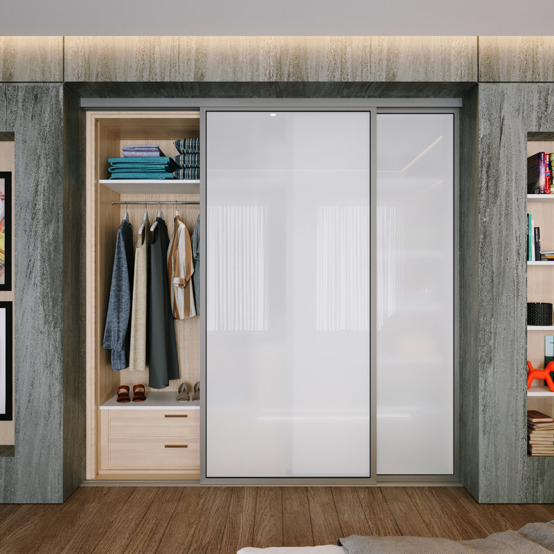 Garde-robe coulissant en verre givré à 2 panneaux, Argent argent, 72 po x 80 po