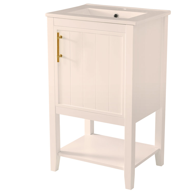Meuble-lavabo de 20 po avec lavabo, armoire de salle de bain avec porte à fermeture douce, support de rangement et tablette ouverte