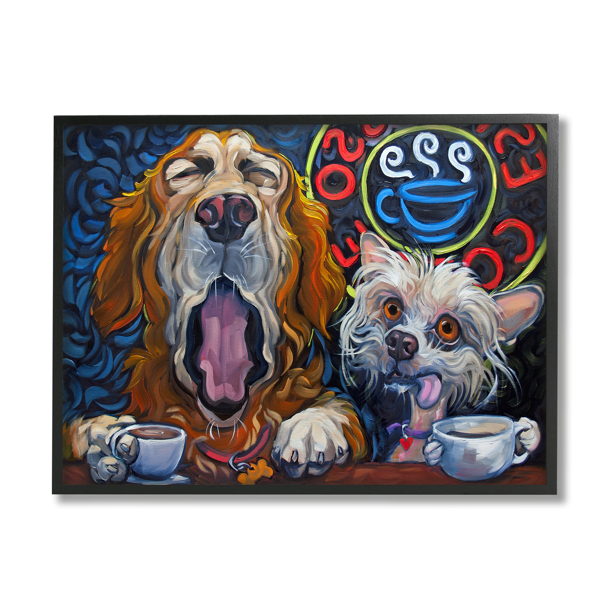 Bold Modern Dogs Coffee Bar Yawning Teacups On Canvas by CR Townsend Painting