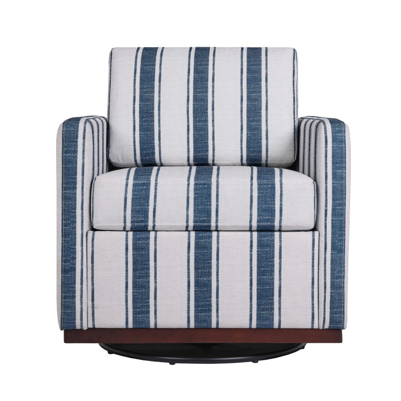 Upholstered Swivel Armchair, Stripe Dark Blue Cotton Blend