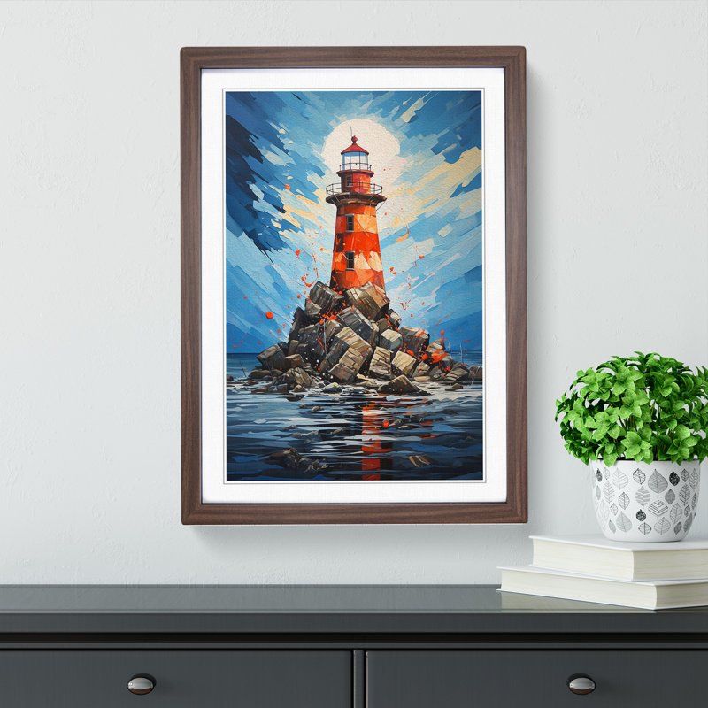 XYZ-FRM-V1223-4187 Lighthouse Contemporary No.2 - Single Picture Frame Print on Wood, Walnut, 34cm H x 25cm W x 2cm D