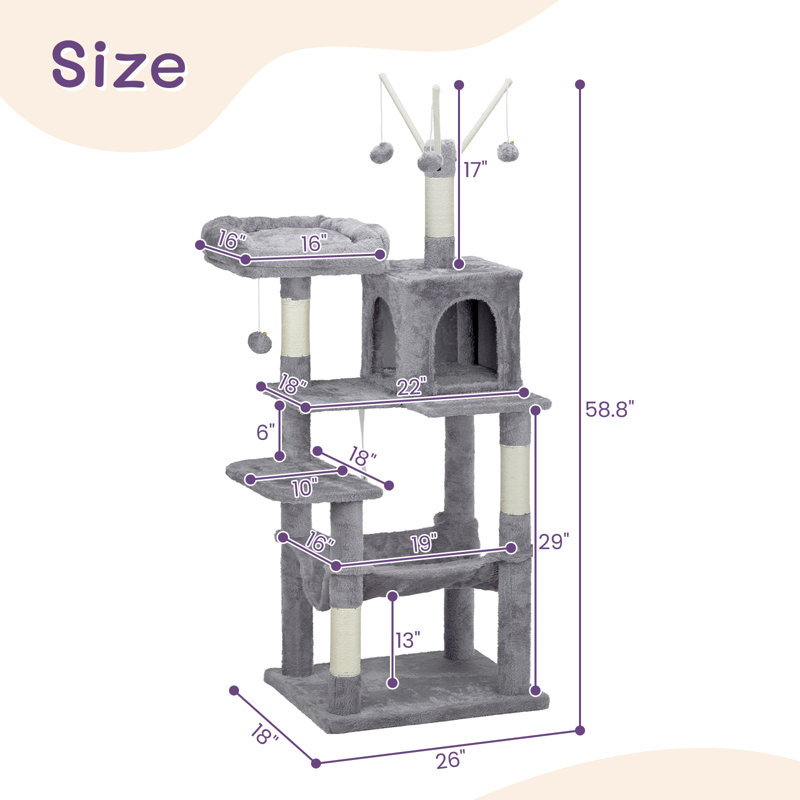 Geraurd Cat Tree with Padded Platform Bed, Light Gray