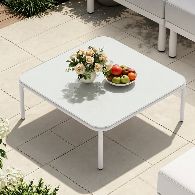 Table basse avec plateau en verre trempé, 16.5'', Blanc