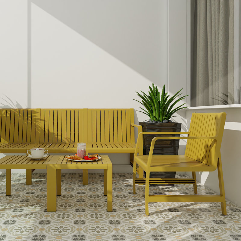 5-Piece Indoor/Outdoor Furniture Set - 3-Seater Sofa ,2 Chairs & 2 Coffee Tables Waterproof PP - Easy Assembly Patio Conversation Set