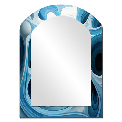 Op Art Blue Focus V - Op Art Asymmetrical Decorative Mirror, Modern Arch Wall Mirror, Printed Metal Art
