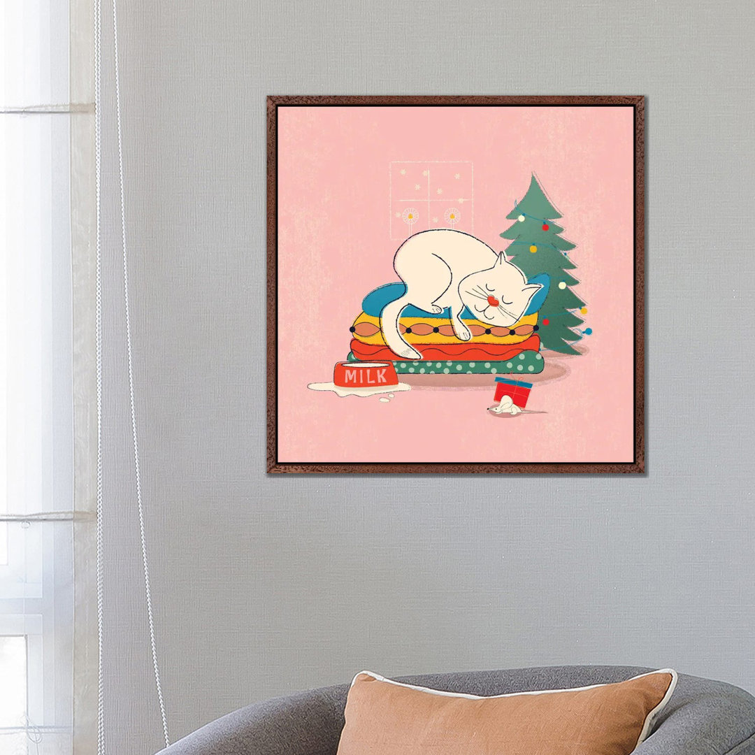 Sleeping Chritmas Cat von Show Me Mars - Gallery-Wrapped Canvas Giclée on Canvas