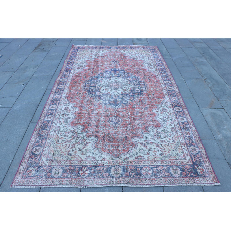 Tapis Oushak turc authentique avec motif médaillon pour salon - grand tapis rouge