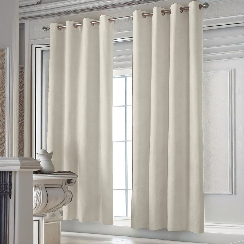 Nalaiyah Velvet Chenille Eyelet Curtains, 142cm Width x 229cm Drop, Cream