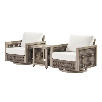 Ensemble de meubles de patio 3 pièces Seehill, ensemble de bistro pivotant en aluminium pour l'extérieur avec coussins lavables, ensemble de conversation en corde tissée, ensemble de mobilier d'extérieur pour jardin, porche, terrasse, piscine, chêne 