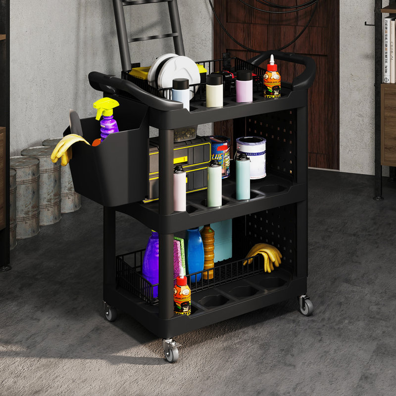 3-Tier Rolling Tool Cart, Black