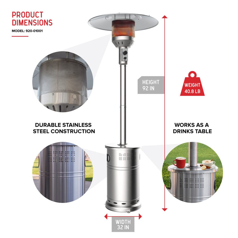 Chauffe-terrasse au propane de 92 po Nexgrill Sundara, Acier Inoxydable