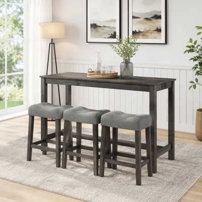 Ensemble de table de bar 4 pièces avec prise de courant, ensemble de table de bar avec chaises, table de bar avec tabourets, table de canapé avec 3 tabourets rembourrés