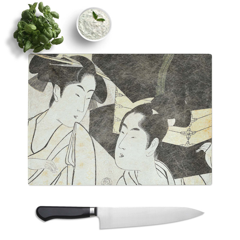 Tempered Glass Fan Vendor by Kitagawa Utamaro Chopping Board, 28.5 cm x 20 cm