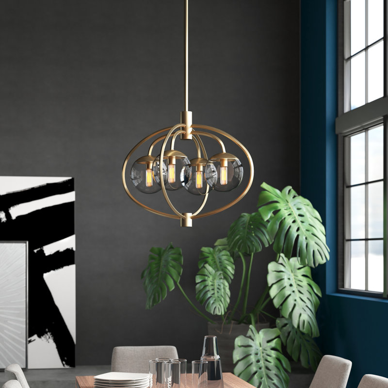 Dechen 4 - Light Globe Chandelier, Satin Brass
