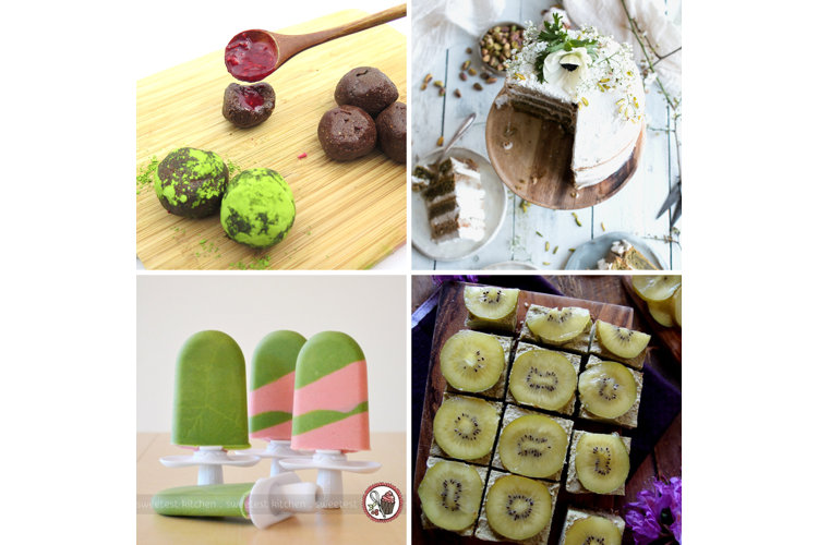 Collage of four delicious matcha recipes