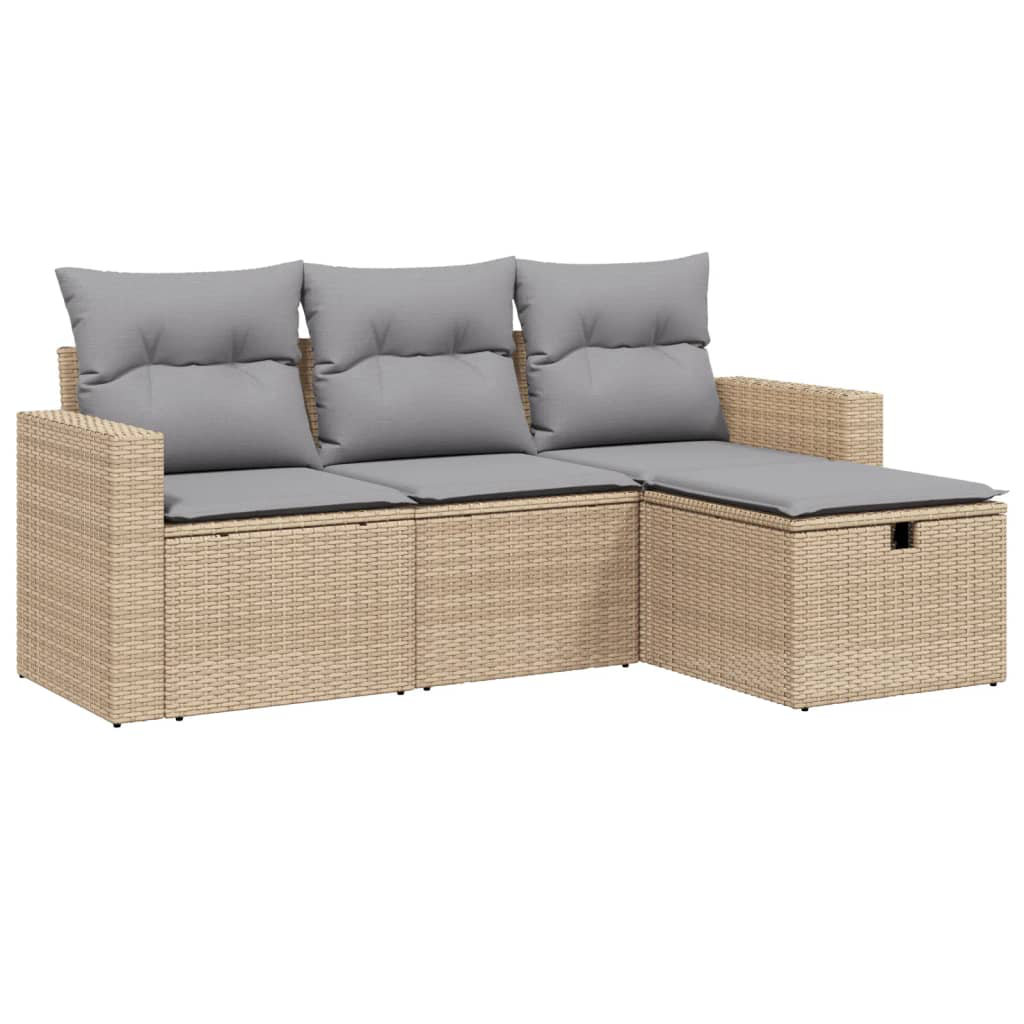 4-Tlg. Garten-Sofagarnitur Mit Kissen Poly Rattan