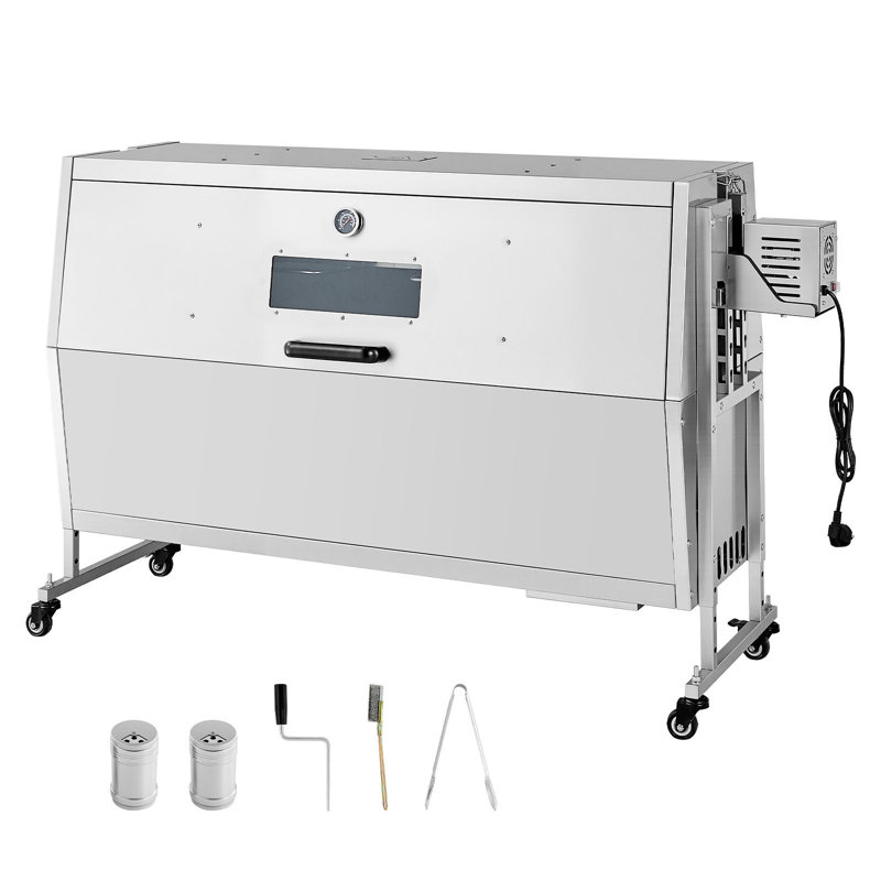 Rôtissoire, rôtissoire de 38 W pour barbecue et agneau, rôtissoire au charbon de bois avec capacité de 132 lb, roues et hauteur de 4 niveaux, ensemble de rôtisserie en acier inoxydable pour les fêtes en plein air