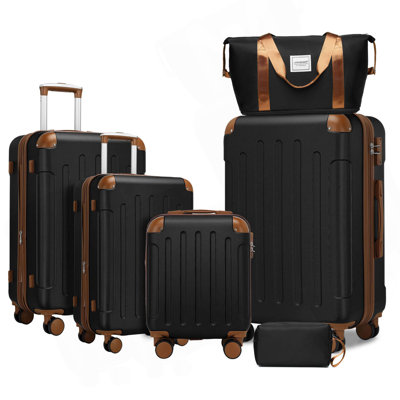 Luggage Sets 6 Piece With Duffel Bags, Hardside Expandable Suitcases With Spinner Wheels TSA Lock, Black