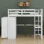 Lit mezzanine en bois avec garde-robe intégré, bureau, tablettes de rangement et tiroirs-1115180889