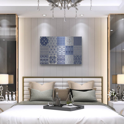  «Blue Quilt Blocks» par Jean Plout, art mural en métal, 36 po x 24 po