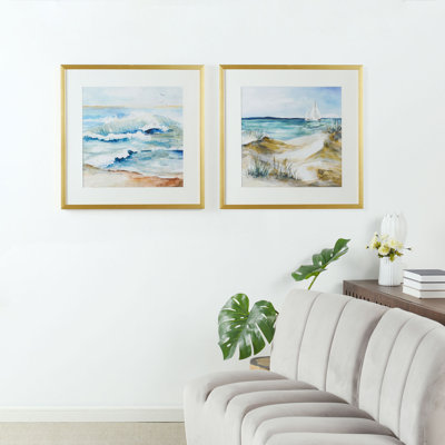 Paysage marin - ensemble de deux toiles multicolores imprimées et encadrées