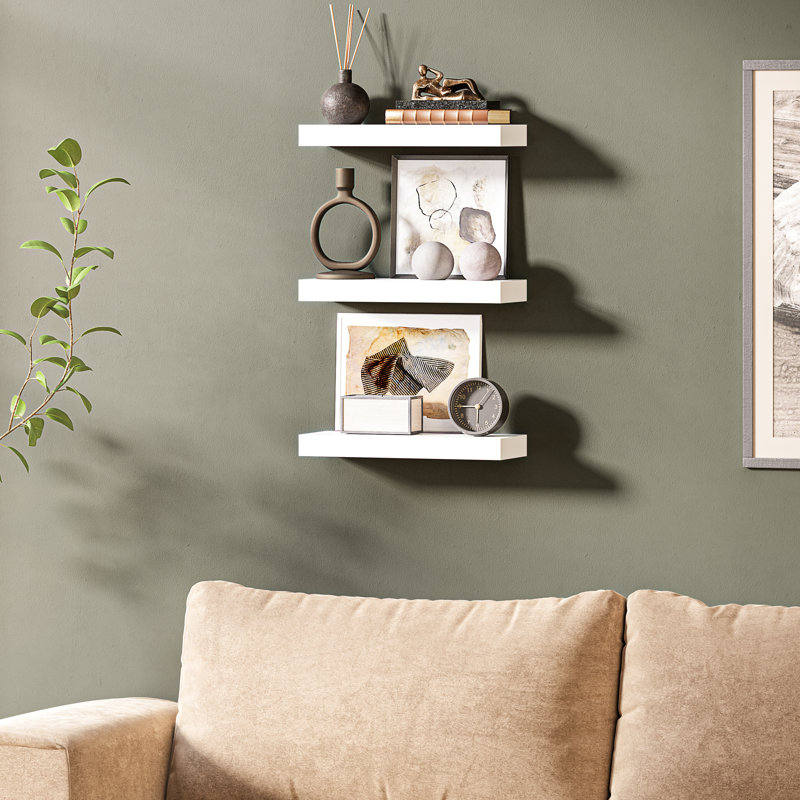Sydney 16" W x 6" D Floating Shelves Set with Invisible Wall Mount Brackets, White