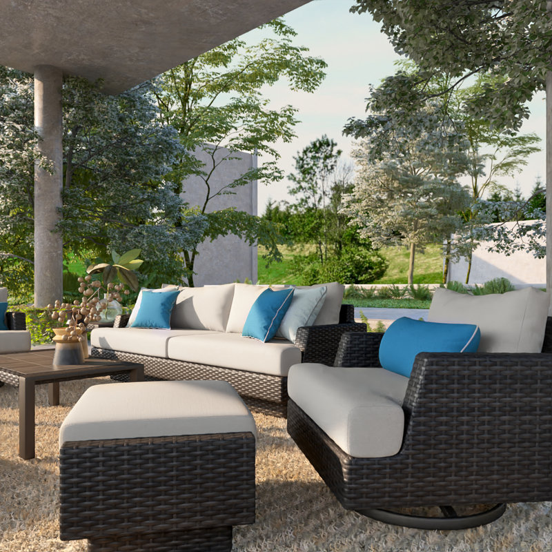 Jorolf Outdoor 7 - Piece Conversation Set, Spectrum Indigo Sunbrella®, Black