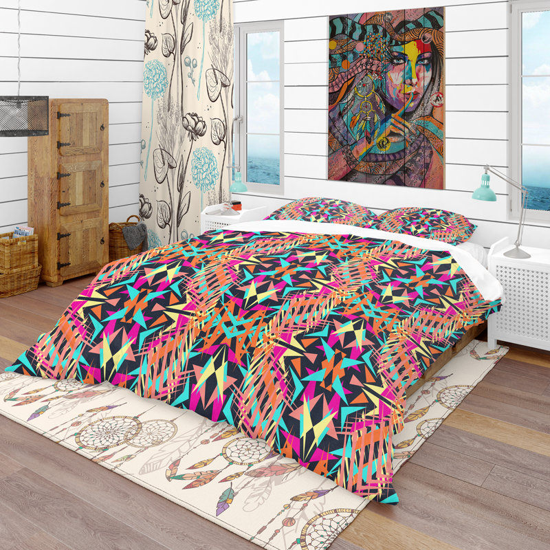 Electro Boho Color Trend - Eclectic Abstract Duvet Cover Set - Microfiber Polyester, Twin Duvet Cover + 1 Sham