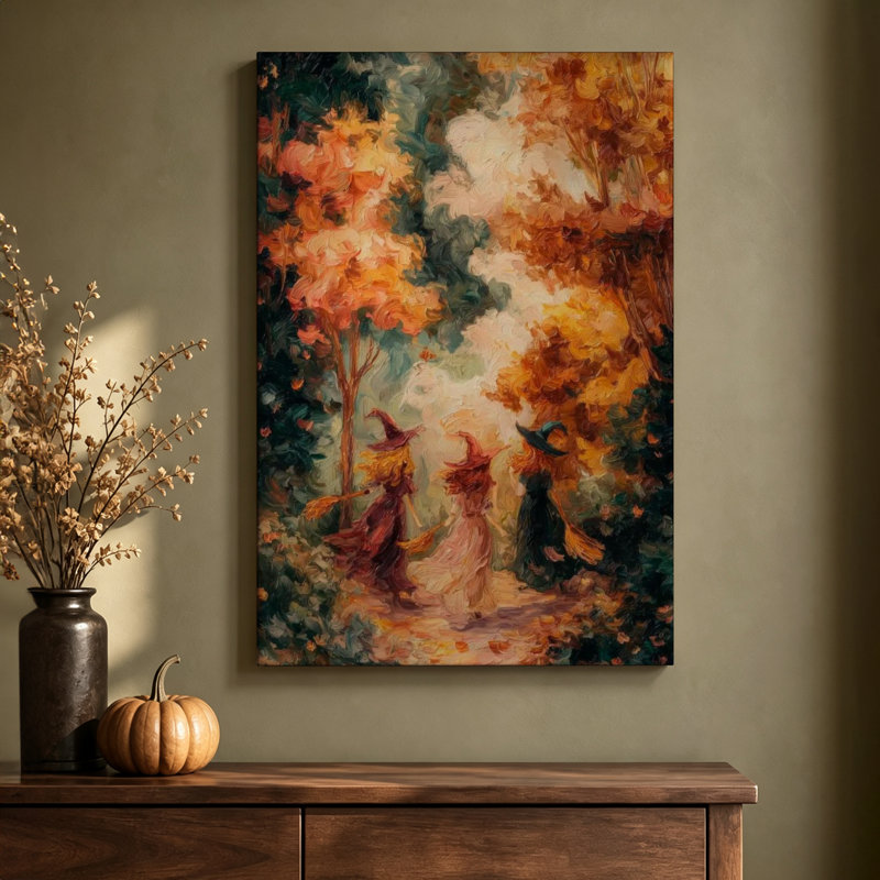 «Three Witches in an Autumn Forest», reproduction d'art sur toile tendue, 24 x 36 po, prête à être suspendue