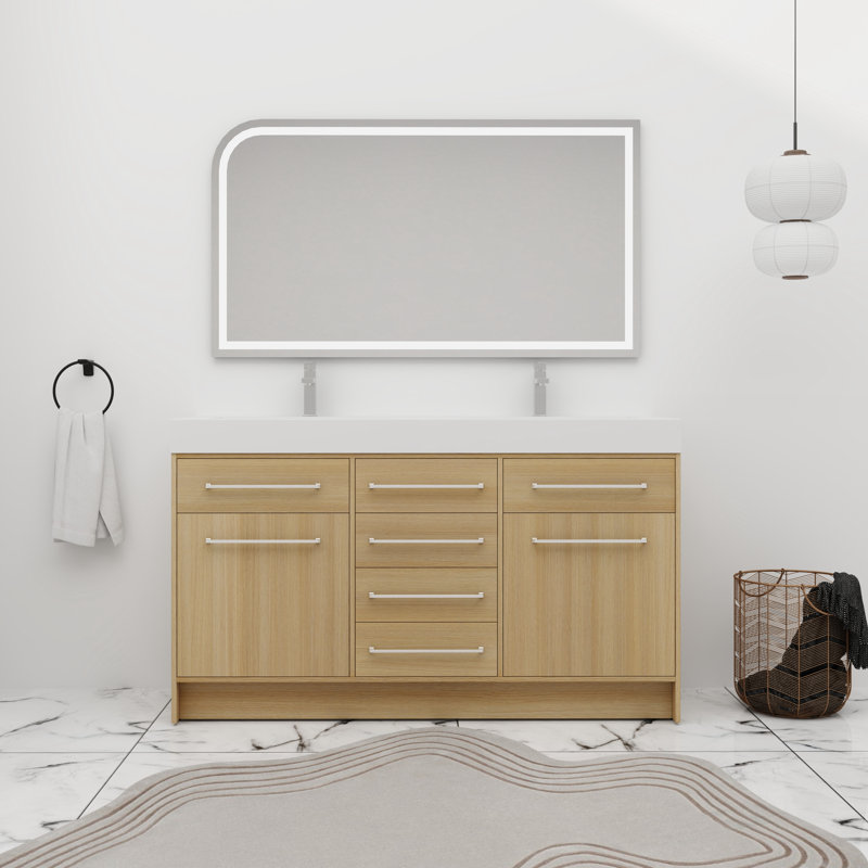 Meuble-lavabo double 60 po avec plateau en résine