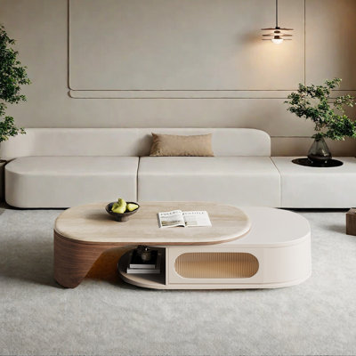 Cream-style solid wood retractable coffee table
