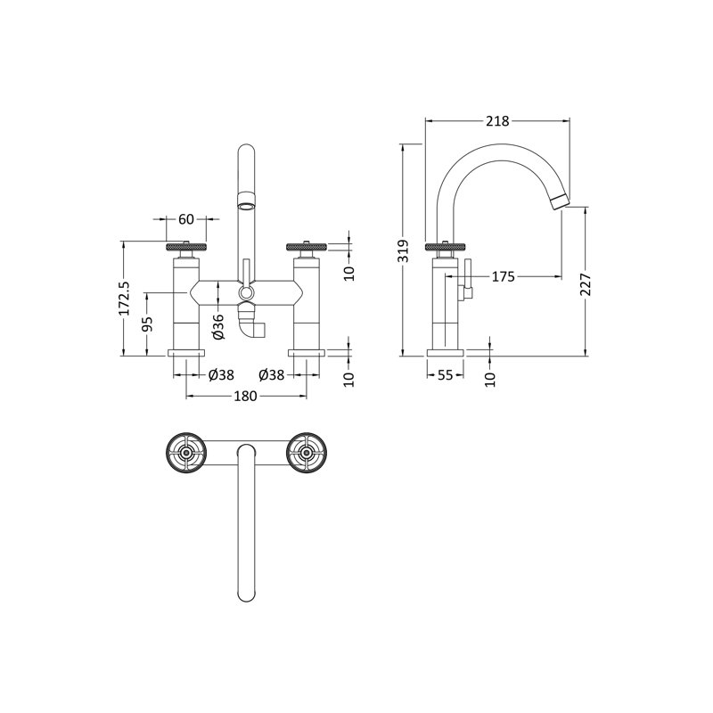 Revolution 2 Handle Deck Bath Shower Mixer Bath Filler with Diverter