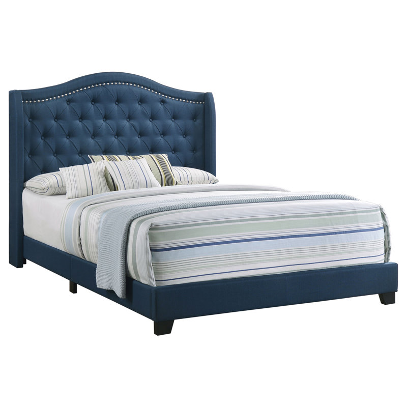 Aquira Upholstered Queen Wingback Bed Beige, Queen, Beige