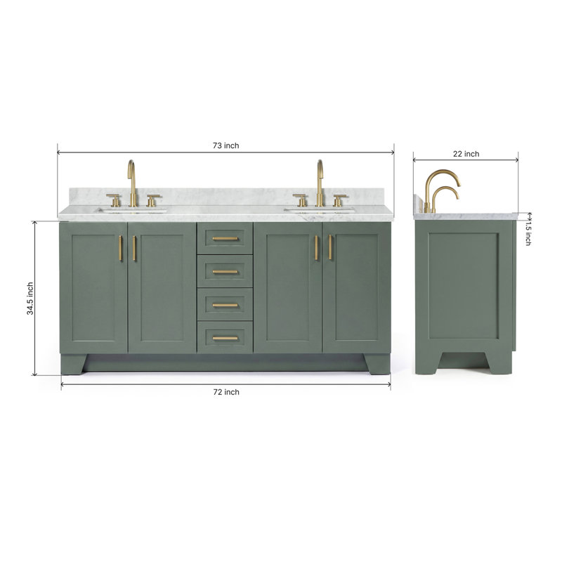 73 IN.  Single Bathroom Vanity, Rectangular, Vintage Green, Carrara Marble