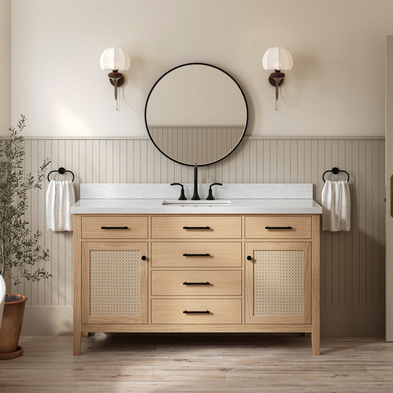 ARIEL Camila 55 Single Sink Bathroom Vanity with Italian Carrara Marble Top, 61", Rectangular