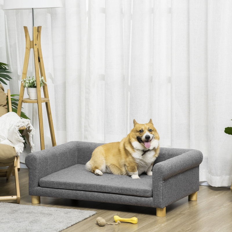 Medium Dark Gray Elevated Pet Sofa with Removable Cushion