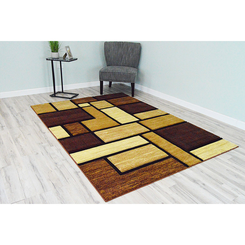 Tapis abstrait brun / beige Mccampbell, Rectangle 9 pi 2 po x 12 pi 5 po