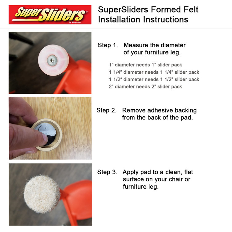 Waxman 1 Round Super Sliders Felt Pads with Gorilla Glue - Furniture Sliders