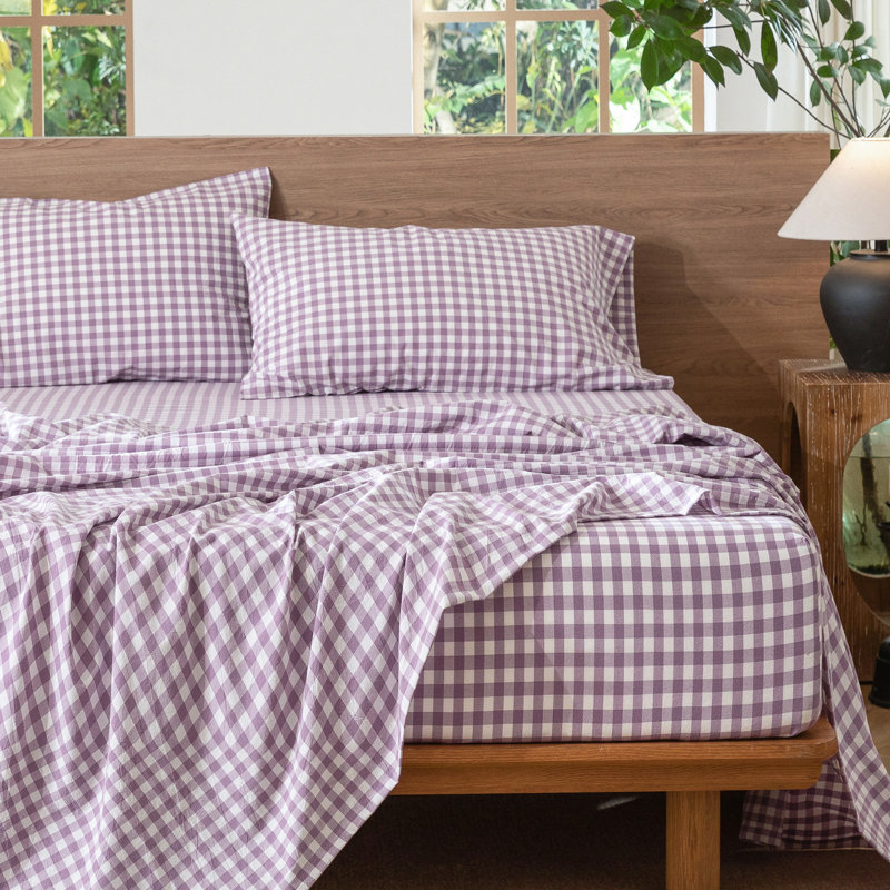 Ensemble de draps 100% coton lavé MooMee, Full Sheet Set with 2 Pillowcases, Mauve clair